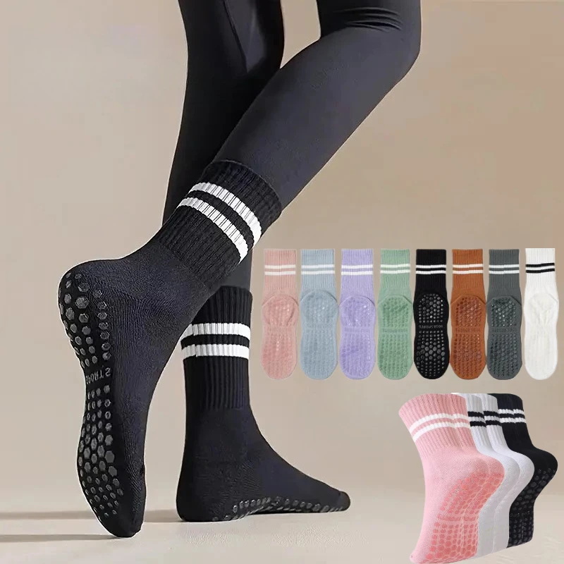 

1/4 пары носков для йоги, носки средней длины из чистого хлопка, противоскользящие силиконовые женские спортивные носки для фитнеса, пилатеса, оптовая продажа