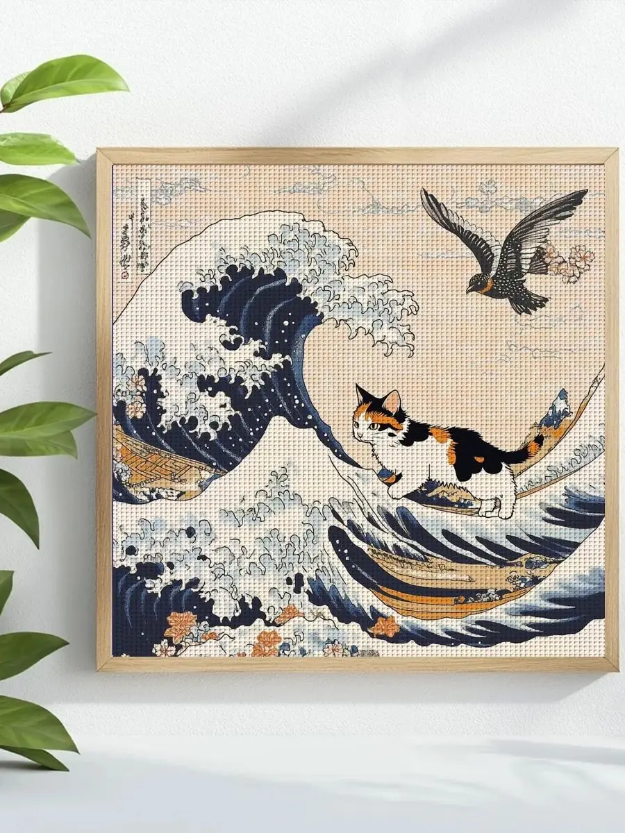 1 Stück 40X40CM/15,74 Zoll Katzen-Motiv Kreuzstich-Set DIY-Kit 11CT/14CT DIY-Stickset Kreuzstich-Set Neuheit – Detail 1