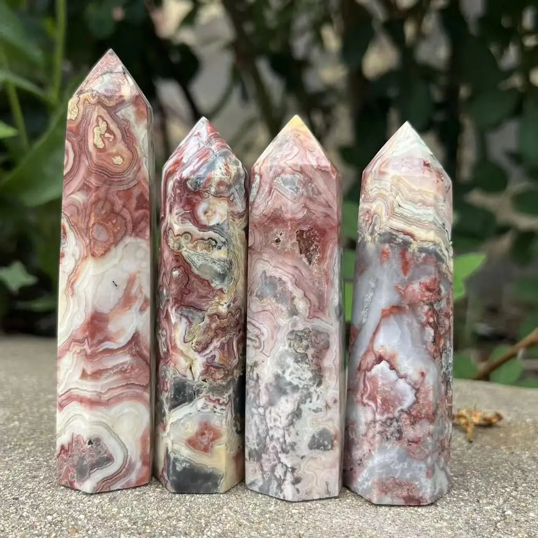 50-110mm Natural Crystals crazy agate Wands Healing Chakra Stones 6 Faceted Prism Agate Single Point Tower Home Decor