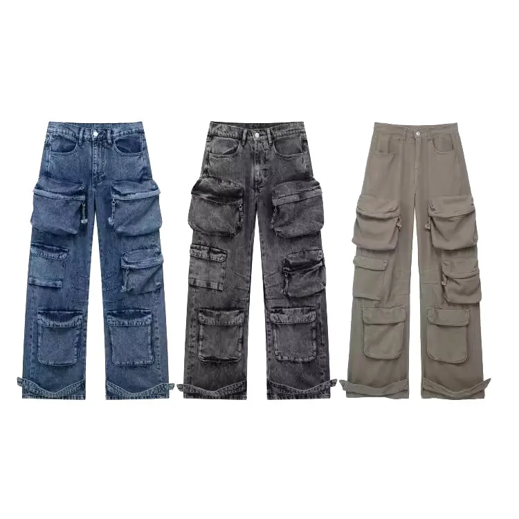 

ZR Style Women's French Casual Multi-Pocket Loose Jeans 5575375