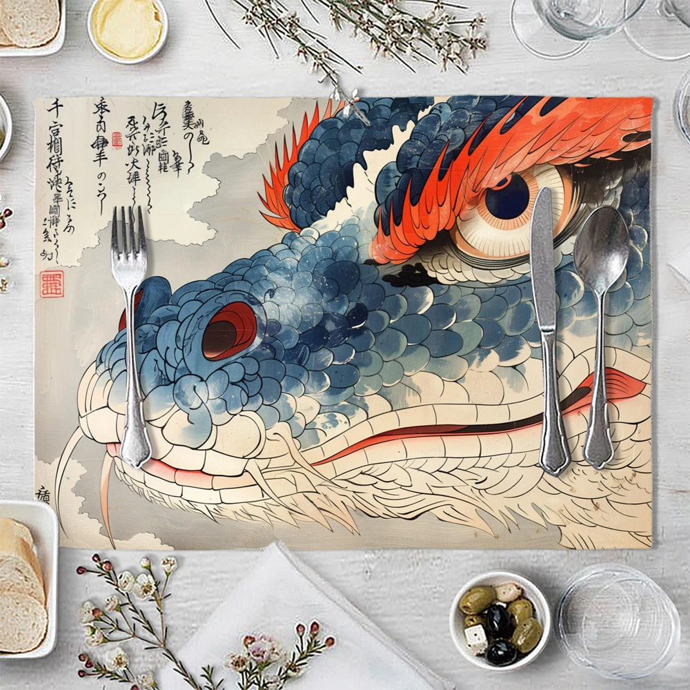 1 قطعة Ukiyoe نمط التنين الصيني تحديد الموقع عيد الميلاد ثلج ندفة الثلج المطبخ القهوة طاولة طعام الحصير كوستر الوسادة