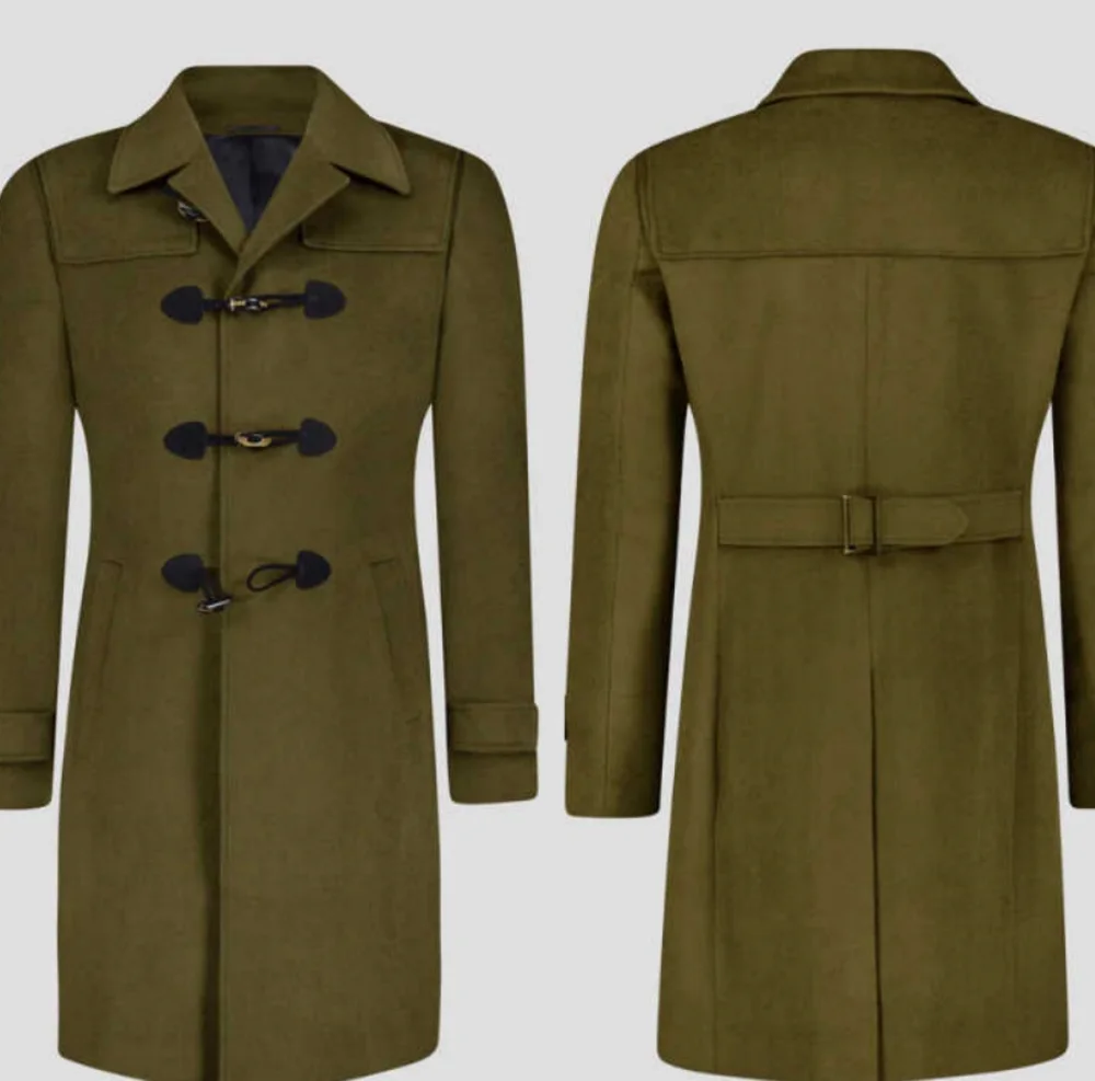 Cappotto da uomo classico in misto lana 1 pezzo bottoni in corno cappotto ampio autunno inverno caldo streetwear causale quotidiano personalizzato