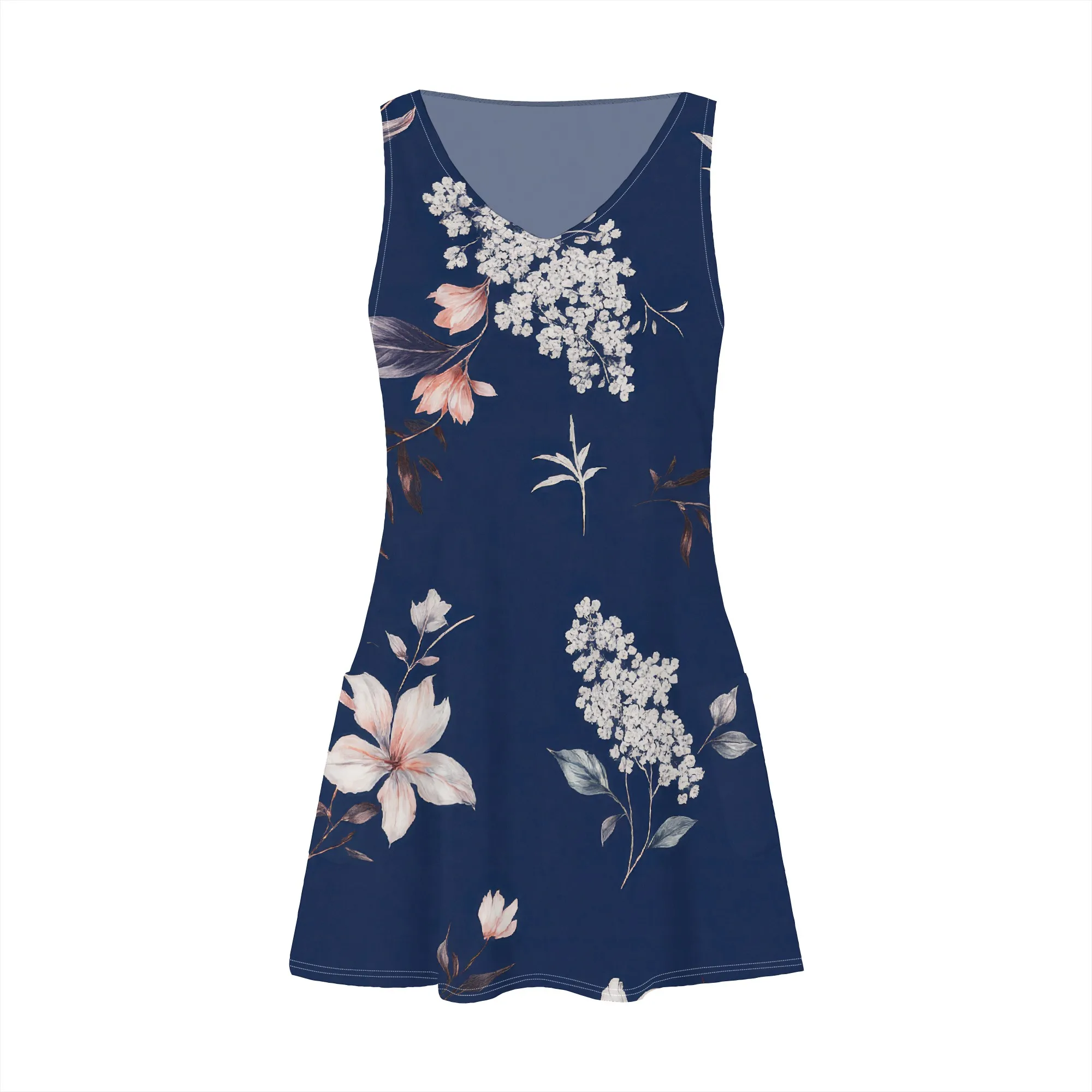 Abiti estivi da donna 2025 Prendisole larghi senza maniche con scollo a V Copricostume da bagno con tasche floreali/semplice/occhio