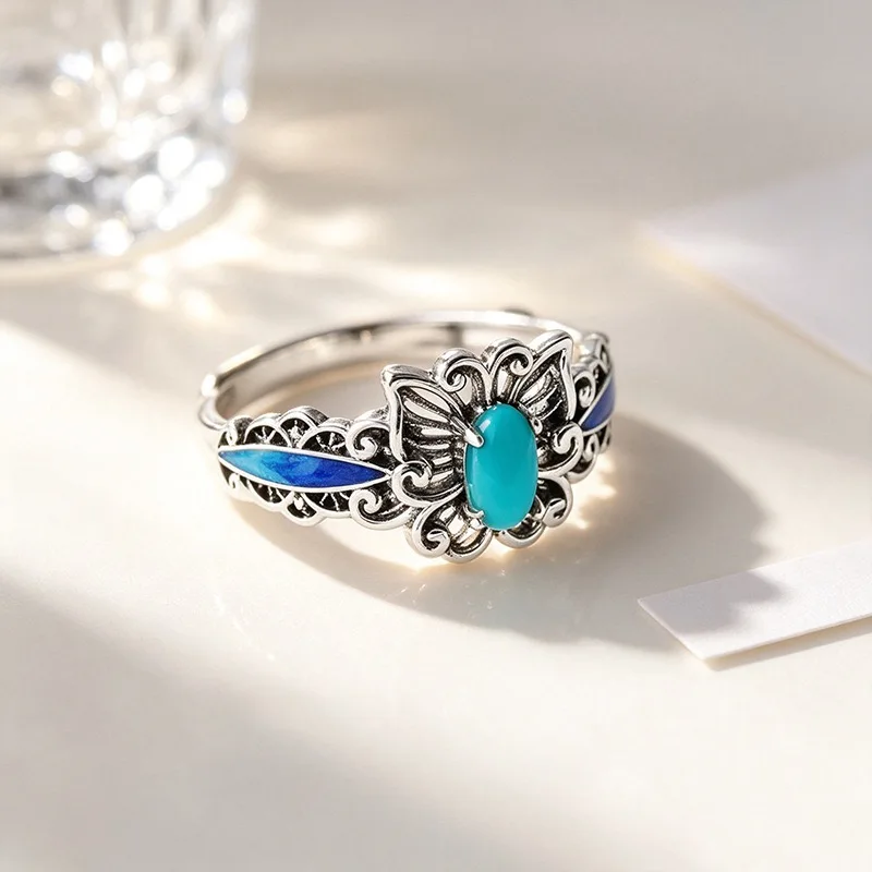 925 Sterling Silver Rings for Women Couple Minimalist Handmade Simple Retro Flower Stone Ring Fine Jewelry Gift Prevent Allergy
