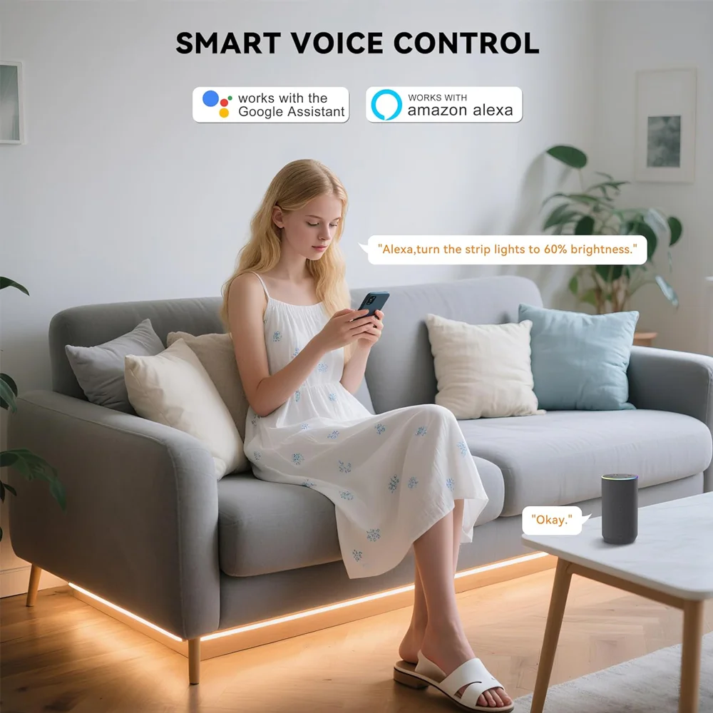 Tuya WiFi CCT COB LED Strip Light High Density 608 LEDs/m Dimmable FOB Led Tape Alexa Google Home Voice Control Smart Controller