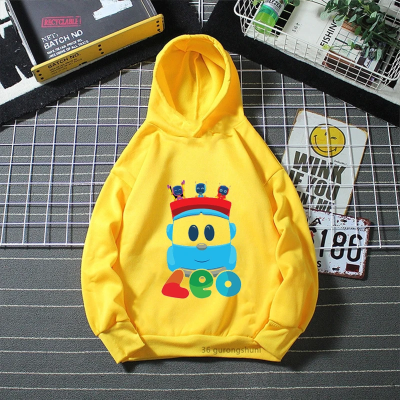 

funny boys Hoodies Leo The Truck TV Show Cartoon Printed kids Hoodies Winter Yellow Long Sleeve Sweatshirt Baby Coat 3-12y