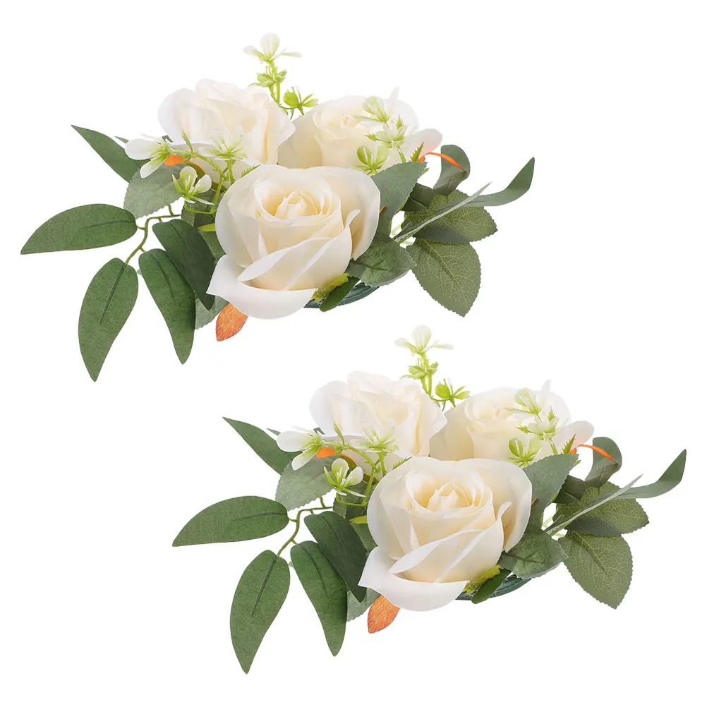 

2pcs Rose Wreath Flower Wreaths Rings Rings for Table Decoration Lightweight Portable Floral Arrangement