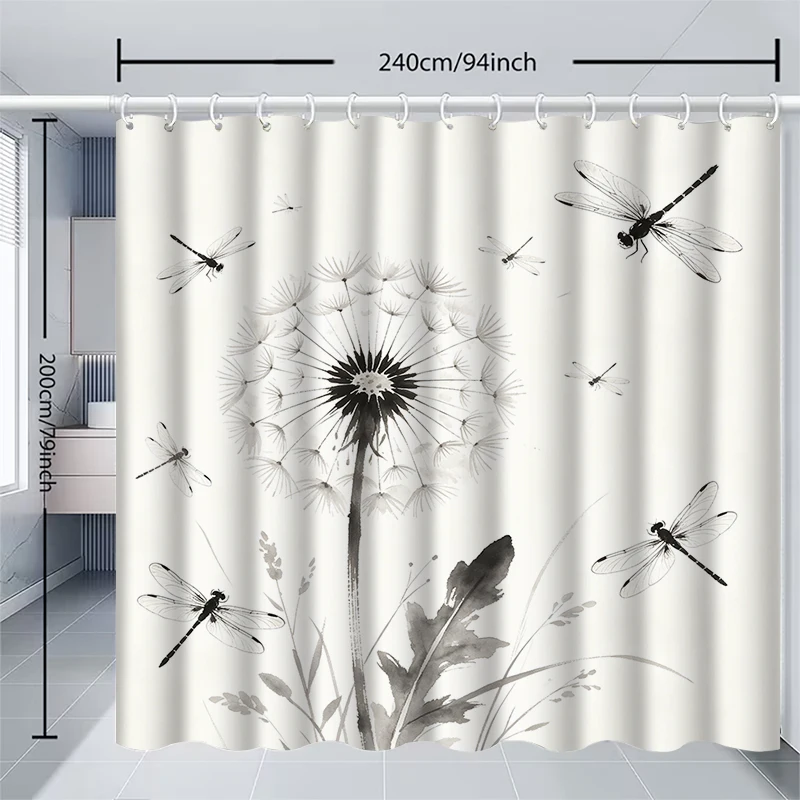 1pc Dandelion dragonfly Shower Curtain with Metal Grommets, Polyester Bath Curtain Widow Curtain Bathroom Decor & Accessories