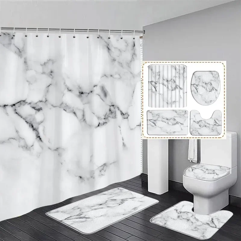 Marble free flow metal swirl texture shower curtain rug set natural luxury abstract fluid texture waterproof shower curtains set