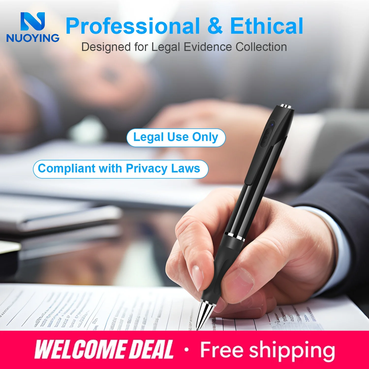 Mini enregistreur vidéo en forme de stylo 1080P HD sans bruit sonore, batterie 180 min pour l'enregistrement d'interviews professionnelles