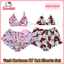 New Sanrio Hello Kitty Pajamas Women'S Vest Cartoon Kt Cat Shorts Underwear Set Wear Casual Loungewear Outside