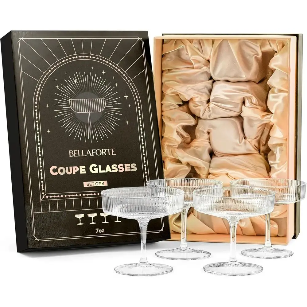 

Champagne Coupe Glasses, Set of 4, 7 oz Classic Cocktail Glasses, Stemmed Crystal Glassware, Cosmopolitan in Premium Gift Box