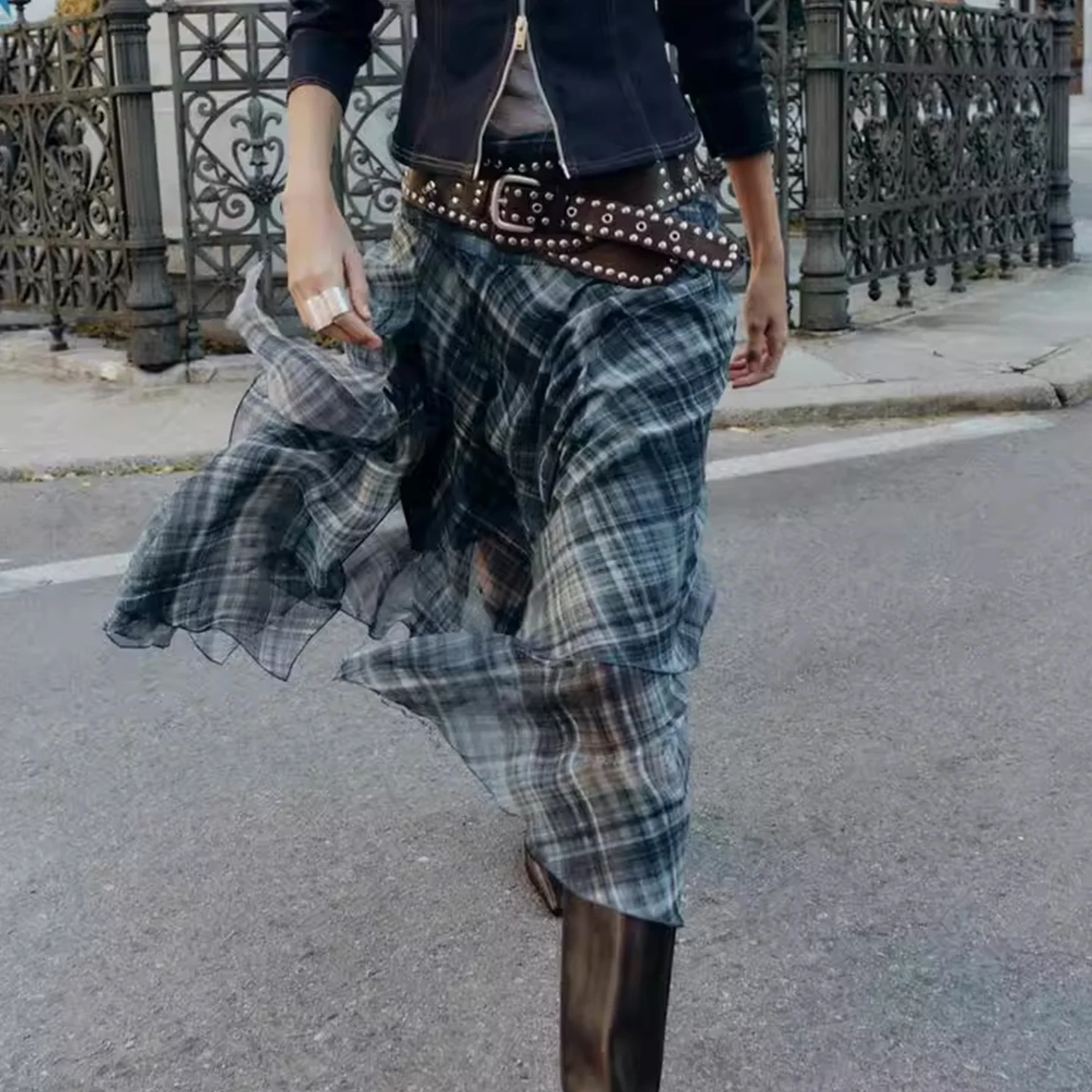 Ele Falda midi a cuadros asimétrica para mujer invierno 2025 nueva llegada Z faldas de mujer Stand Fit uso diario