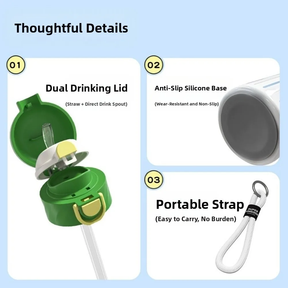 

460ml Cartoon Insulation Cup 316 Stainless Steel Leak-Proof Vacuum Flask Double Drink With Straw Thermos Water Bottle Children
