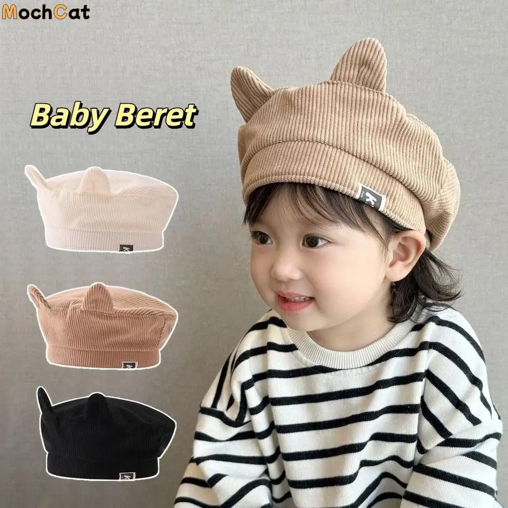 

Cartoon Cute Baby Corduroy Beret Flat Top Boy Girl Cat Ear Beret Sweet Korean Duck Tongue Cap Kids