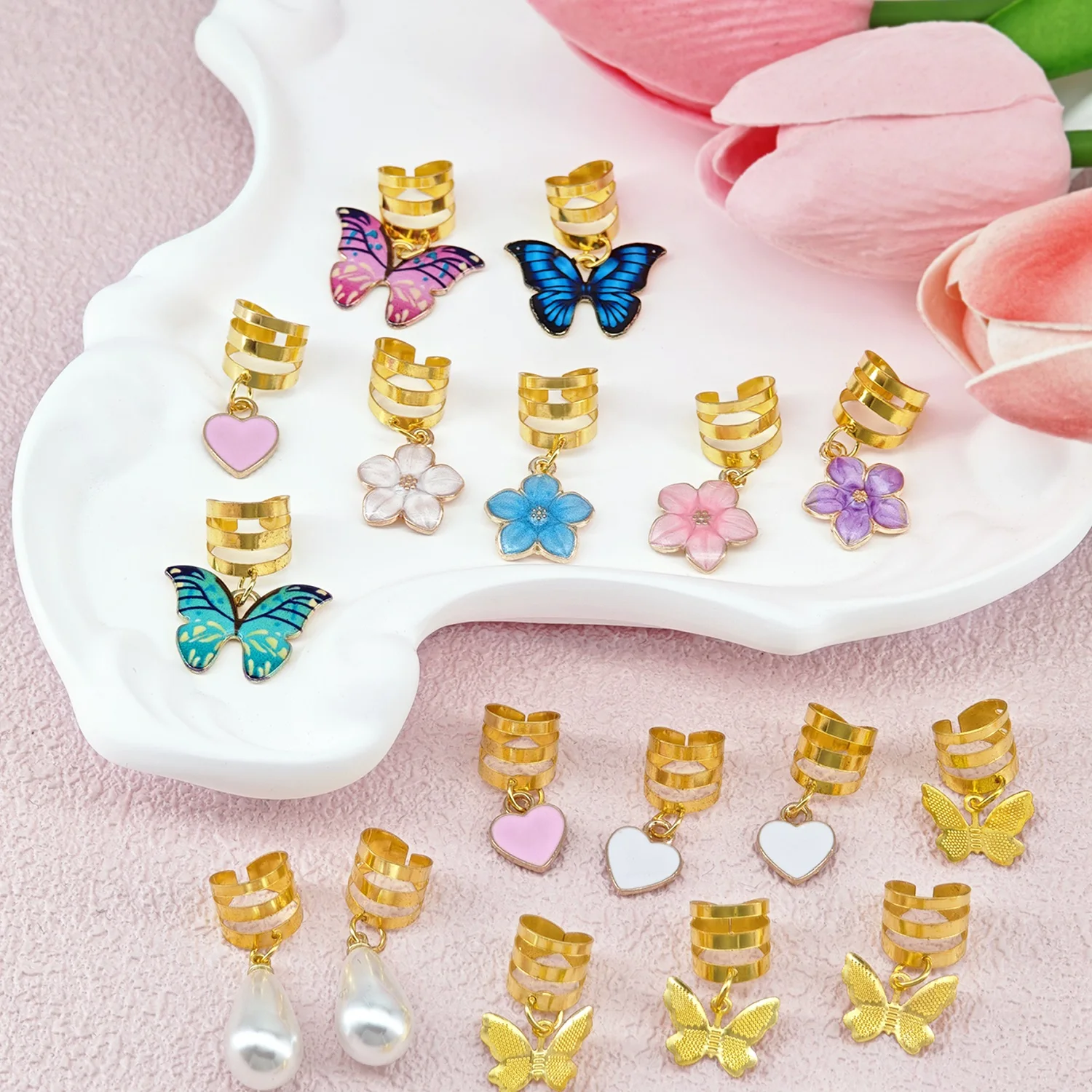 20Pcs Butterfly Braid Clips Crystal Dreadlock Hair Accessories Colorful Butterflies Pendant Charms Pearl Shiny Hair Jewelry image 3