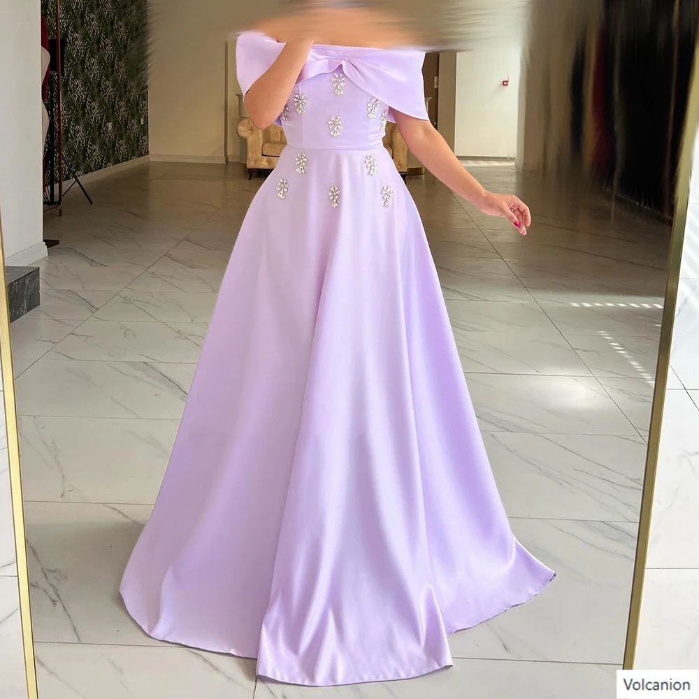 

Customized A-line Evening Dresses Floor-length Off The Shoulder Sleeveless Prom Gown Fashion Crystal Simple Draped Party Gown