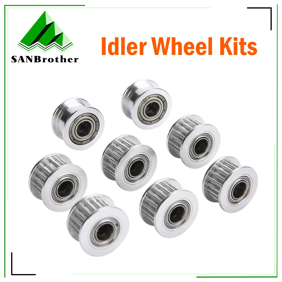 1Set 20T GT2 Idler Kit Aluminium Timing Pulley 20 Tooth Wheel Bore 5mm For 2GT Gates Timing Belt 6MM 3D Printer Parts