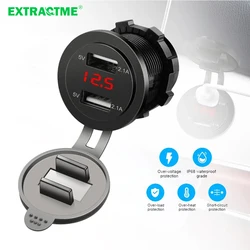 Extractme Car Cigarette Lighter 4.2A Car Dual USB  Charger Socket 12V 24V Fast Charging LED Voltmeter Splitter Adapter