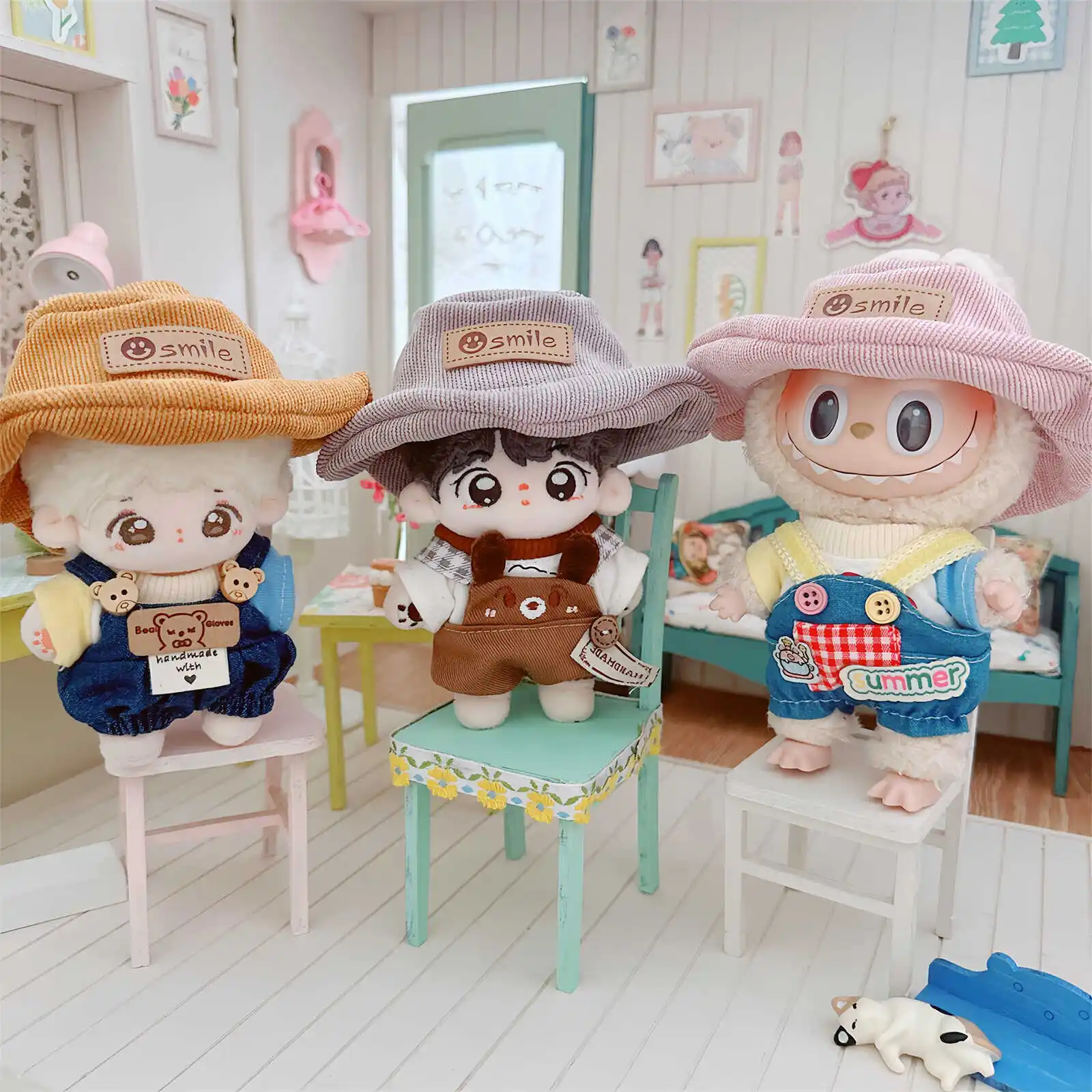 10cm Cute Idol Doll Clothes for Soft Fluffy Open Hat Bunny Puppy T-shirt Suit DIY Dress Up Doll Changing Clothes Game Girls Gift