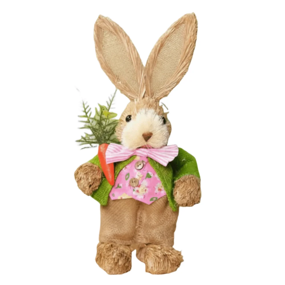 35cm Size Easter Straw Rabbit Handmade Craft Country Retro Style Woven Bunny Realistic Design Exquisite Hand Gifts Bunny Figure