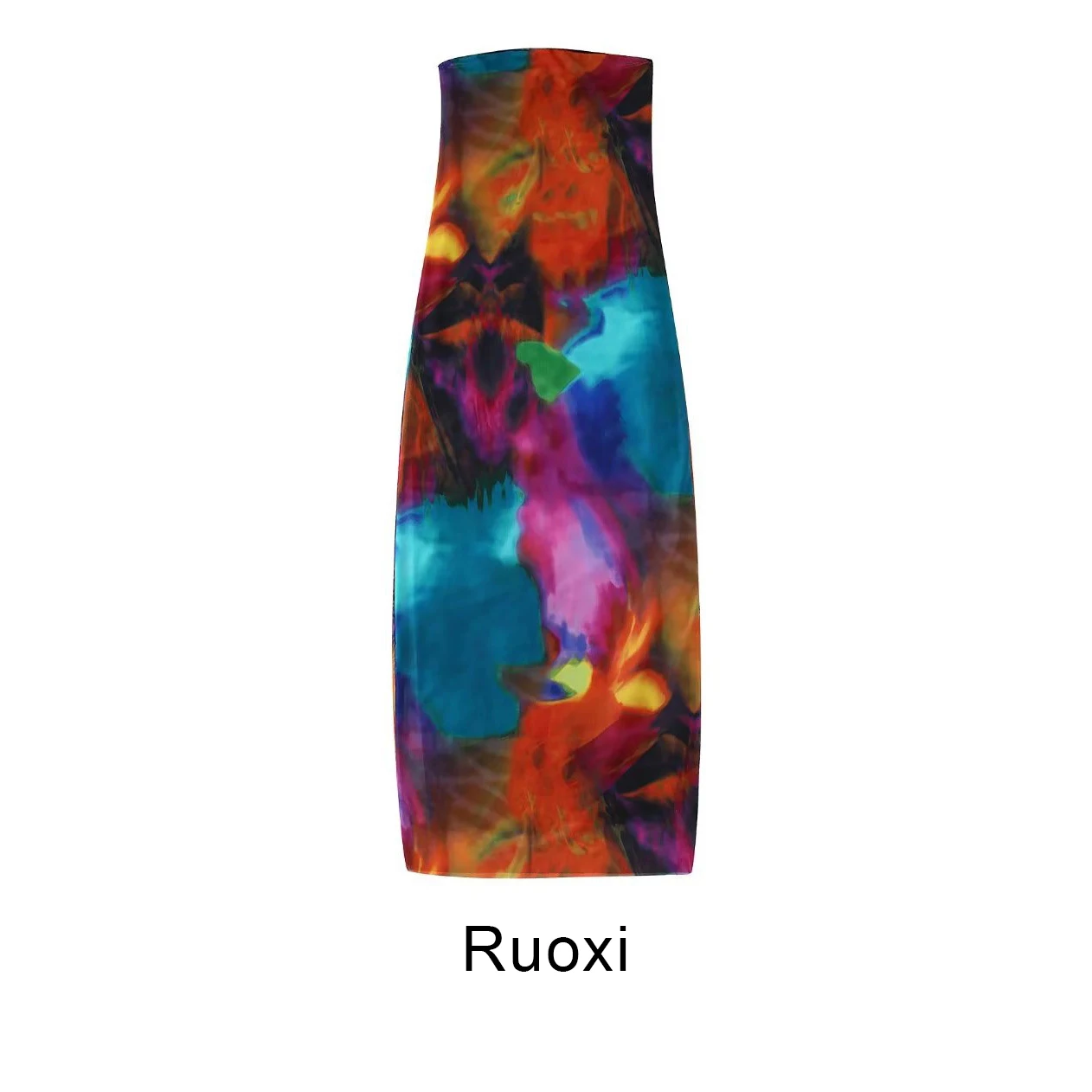 

Ruoxi Women Sexy Strapless Contrast Color Tie Dyed Printing Mesh Slim Midi Dress Female Chic Party Vestidos DS2120