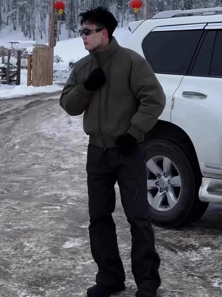 معطف بيسبول من American Sle Thiened مصنوع من القطن للرجال من ماركة Faion الشتوية مقاوم للرياح وياقة واقفة من ألياف البوليستر