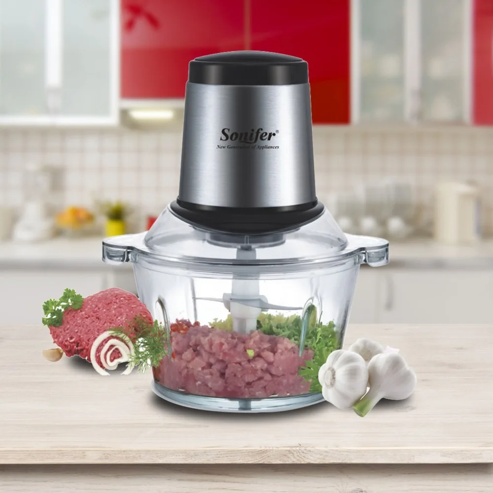 250W Home Stainless steel Electric Meat Grinder Sausage Stuffer Mincer  Thick glass cup body Household Mincer Sonifer