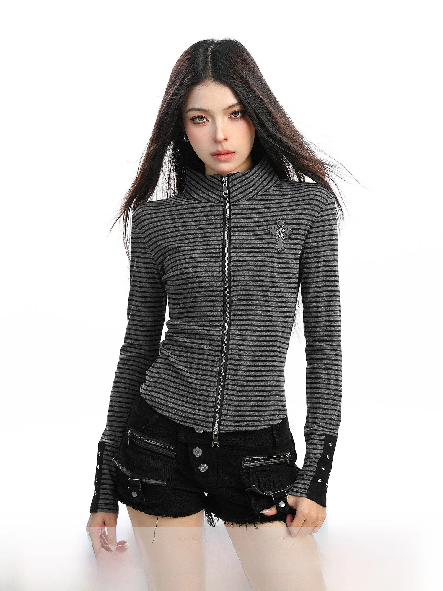 

Женская толстовка Slim Fit в полоску с цветами американского флага, весенне-осенняя, сексуальная, с длинными рукавами, на молнии, повседневная верхняя одежда