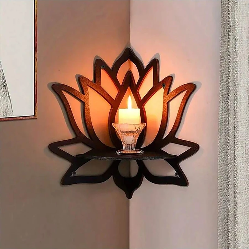 1Pcs Full Of Artistic Touch Lotus Crystal Shelf Display Essential Oil Rack Candles Stone Floating Wall Shelf Modern Decoration