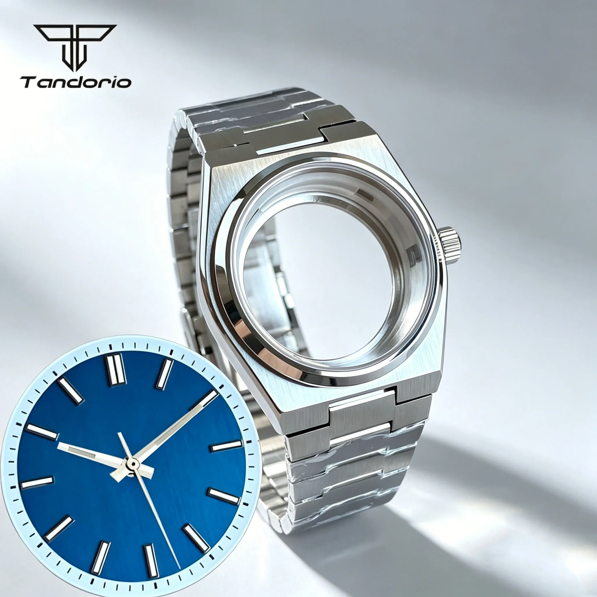 

40mm Men's Watch Case+Bracelet Clear Back For PRX Model Parts Sapphire Glass with Dial Set Fit NH35 NH36 NH38 NH70 NH72 Movt
