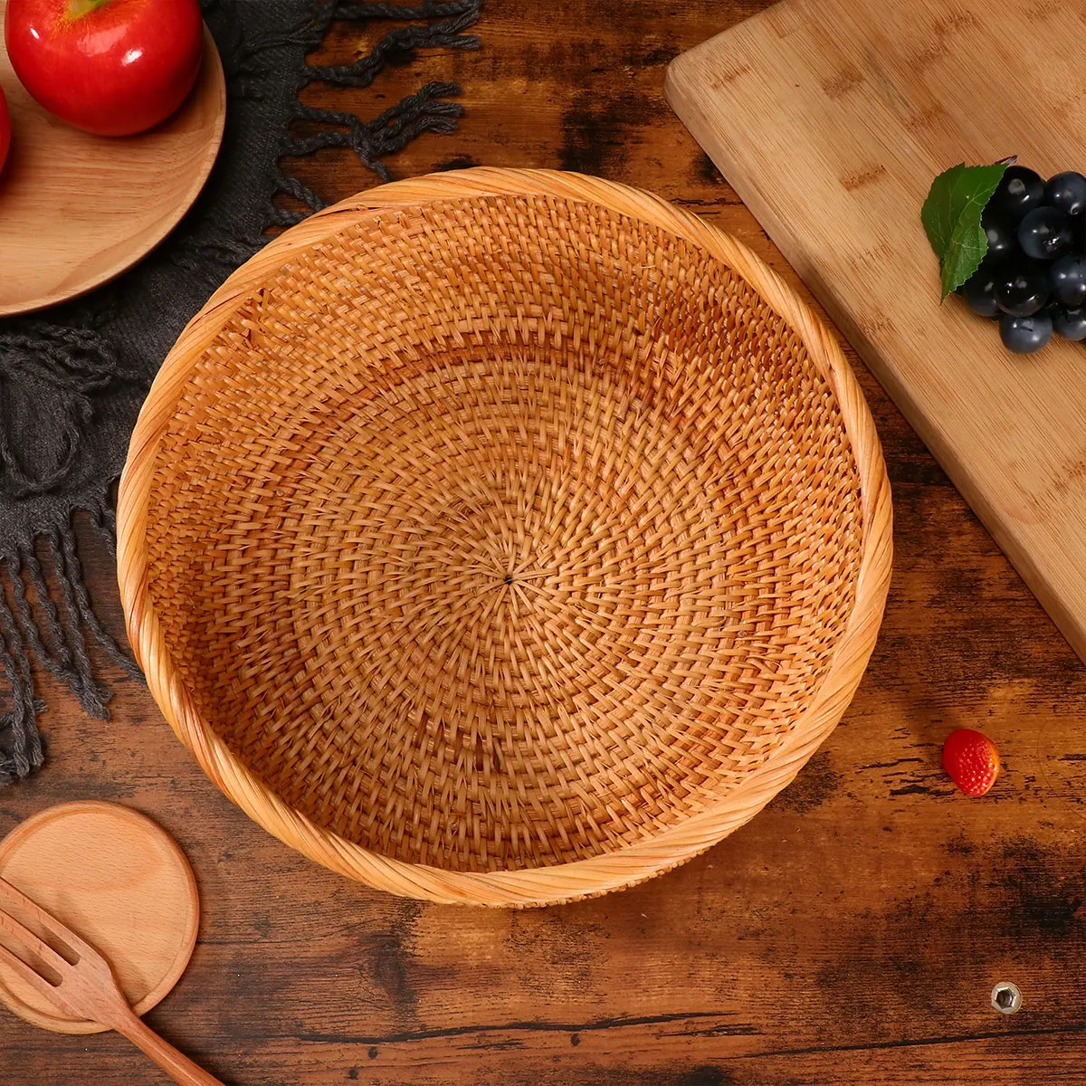 

Storage Baskets Organizer Organization Holder Rattan Woven Sundries Buckets Fruit Manual Office