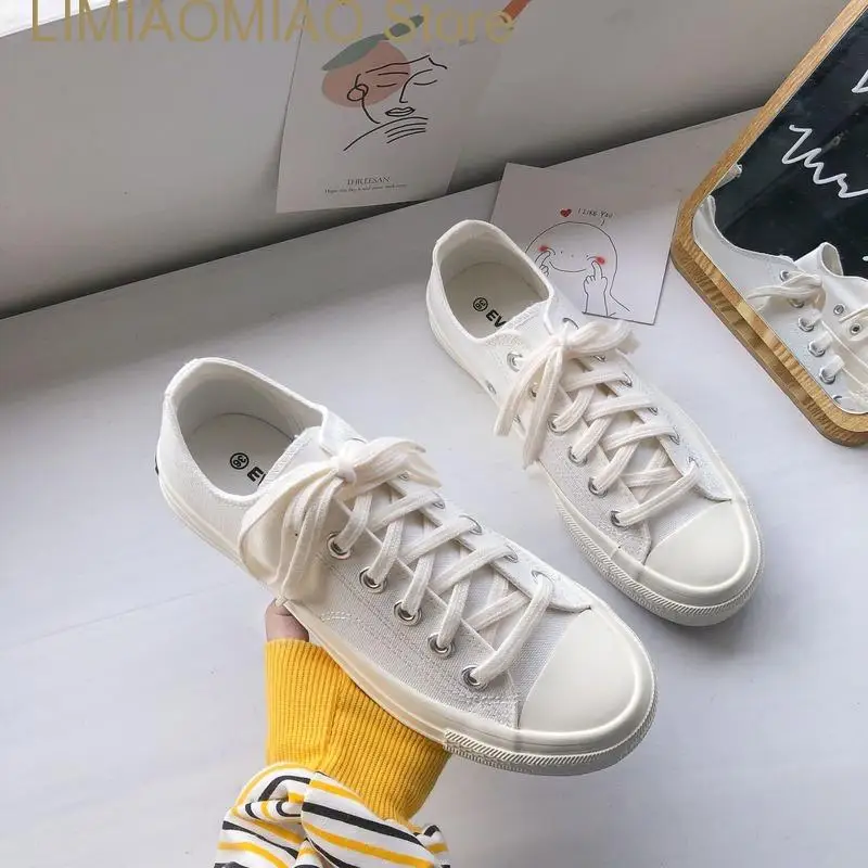 White Canvas Shoes Female Summer New Student Korean Harajuku Board Shoes Solid color comfortable
