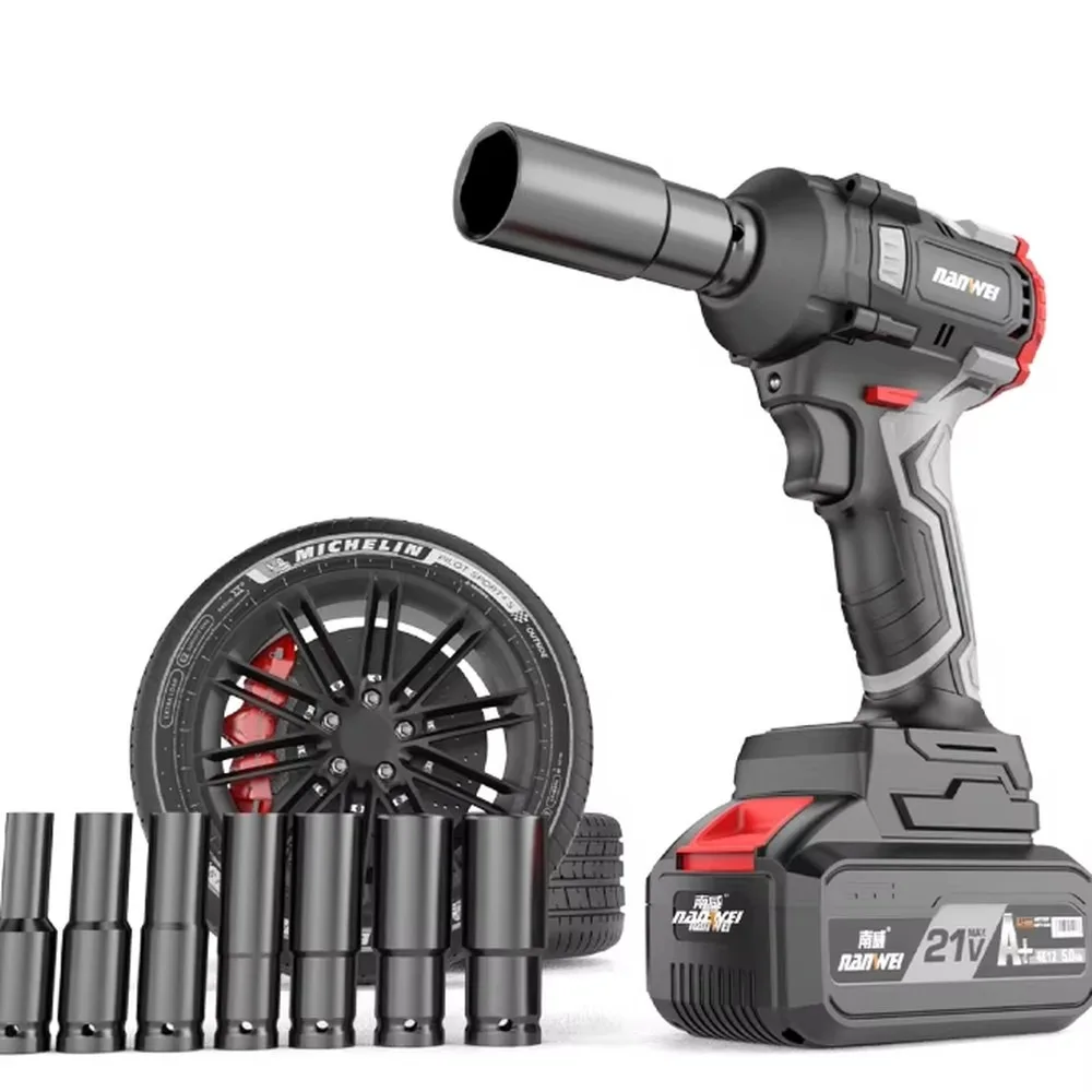 NANWEI 350N Cordless Electric Wrench 21V Brushless Power Tool Portable Handheld Impact Wrench for Car Repair and Home