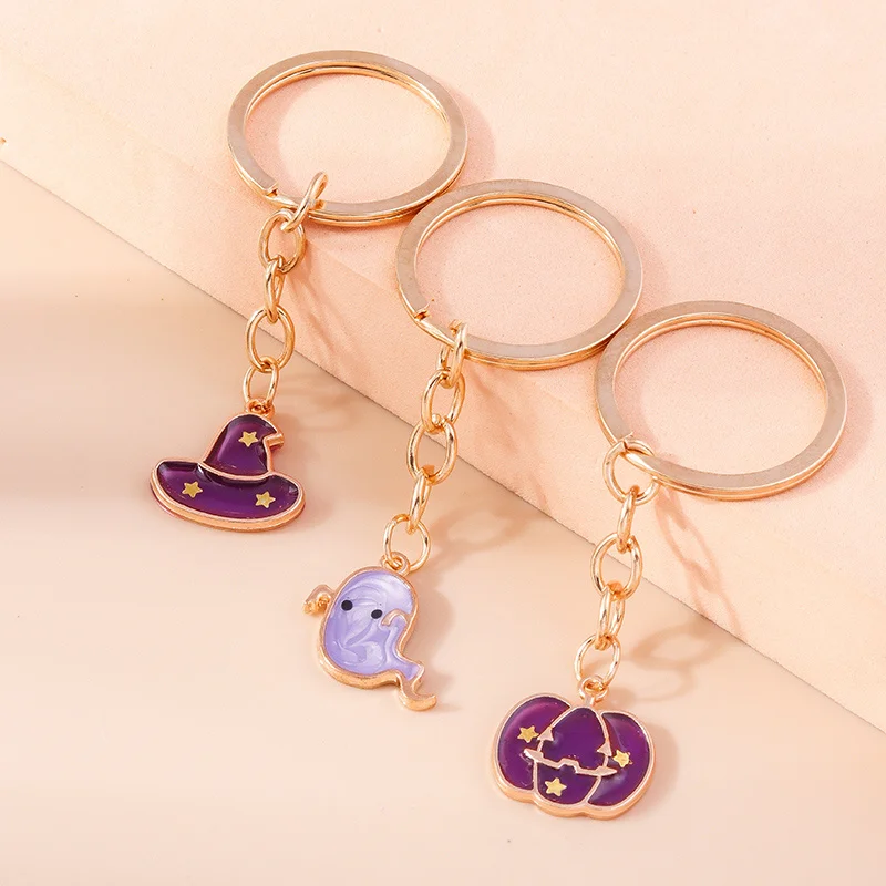 Aihua Mode Halloween Schlüsselanhänger Emaille Gruseliger Geisterhut Kürbis Schlüsselanhänger für Frauen Halloween Nacht Schmuck – Detail 4