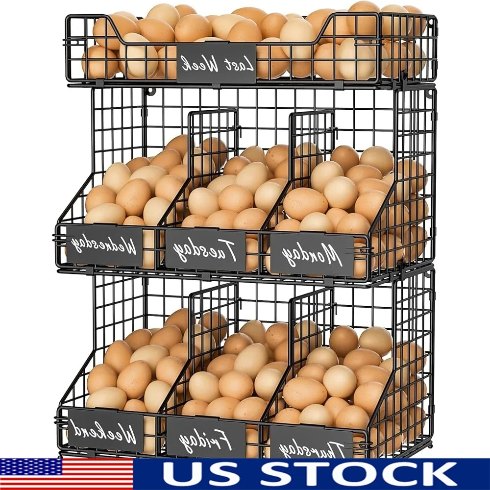 

3-уровневый держатель для яиц, штабелируемые проволочные корзины с этикетками, разделители для хранения свежих яиц, настенный органайзер для домашней кухни