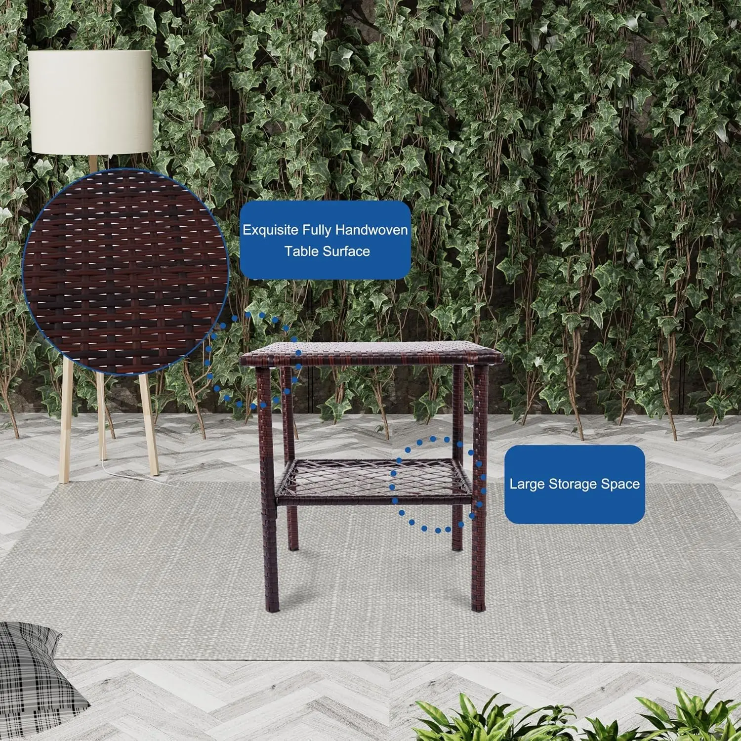 Outdoor Wicker Almofada Rocker Furniture Set, Patio Furniture Set, Rocker com mesa lateral para varanda e jardim, Piscina