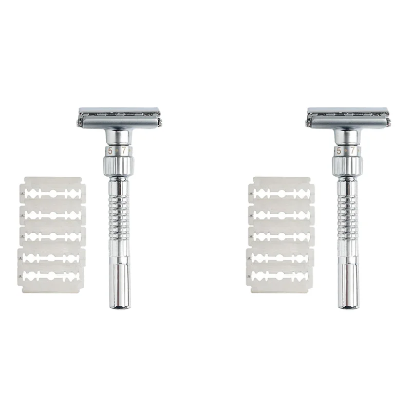 

M12K-2X Классическая бритва с двусторонней ручкой, Т-образная, 9-скоростная радикальная регулировка, передняя бритва, отправлена 5 лезвий и ящик для хранения