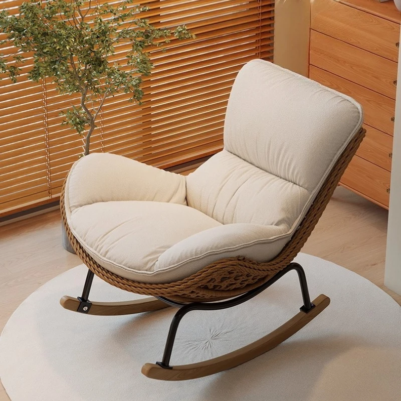 Ins Woven Rattan Lobster Chair Modern Rocking Lounge Chair for Balcony Indoor Swing Seat Comfortable Single Sofa for Living Room