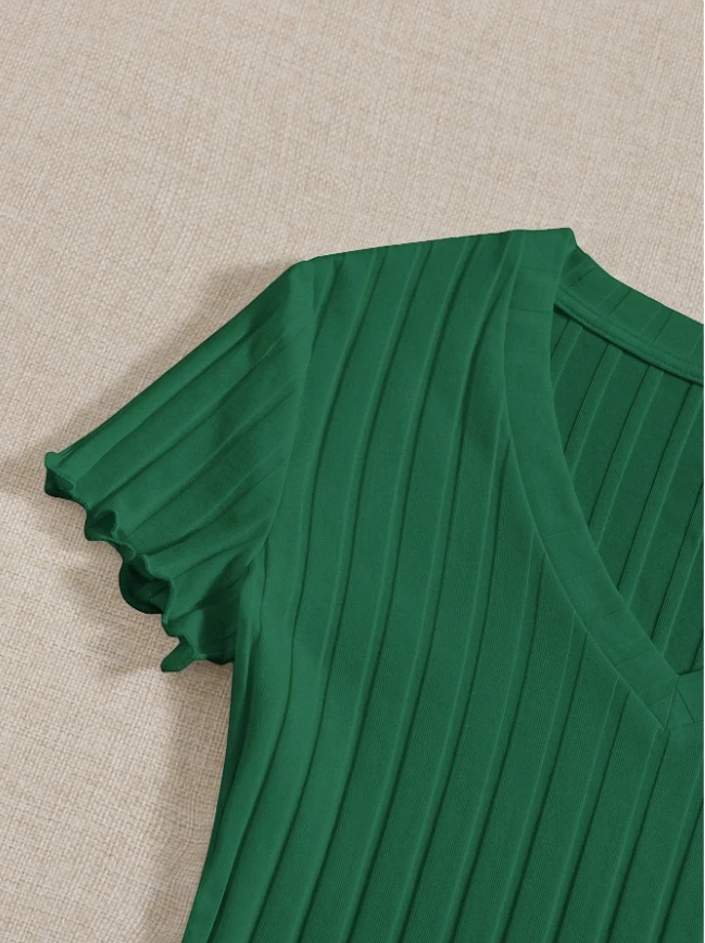 새로운 반팔 슬림핏 V넥 티셔츠, 섹시하고 다재다능한 슬리밍 베이스, 타이트 핏 점프수트