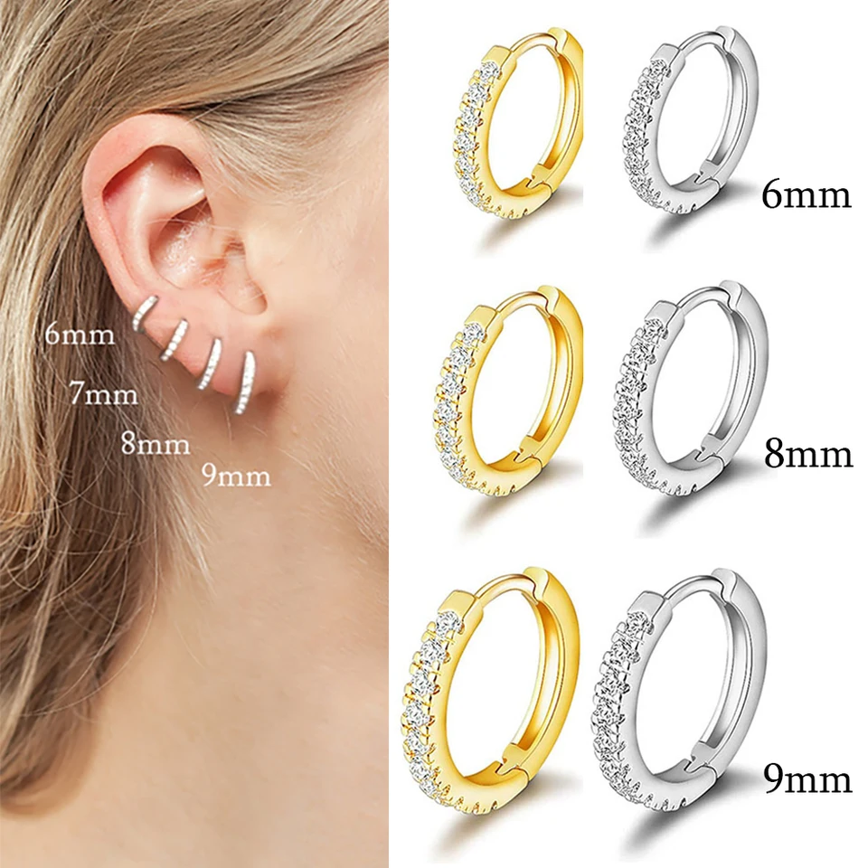 Nose Ring Hoop 20G Helix Earrings – Cerchio Doppia Linea Con CZ Paved, Acciaio 316L Ipoallergenico, Misure 6-12 Mm, Unisex - 5