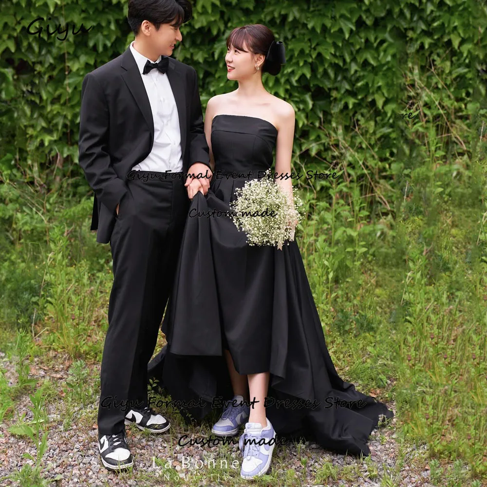 

Giyu Black A-line Korea Wedding Dress Photo Shoot Strapless Draped Floor-length Evening Gown Dress Birthday Party Dress