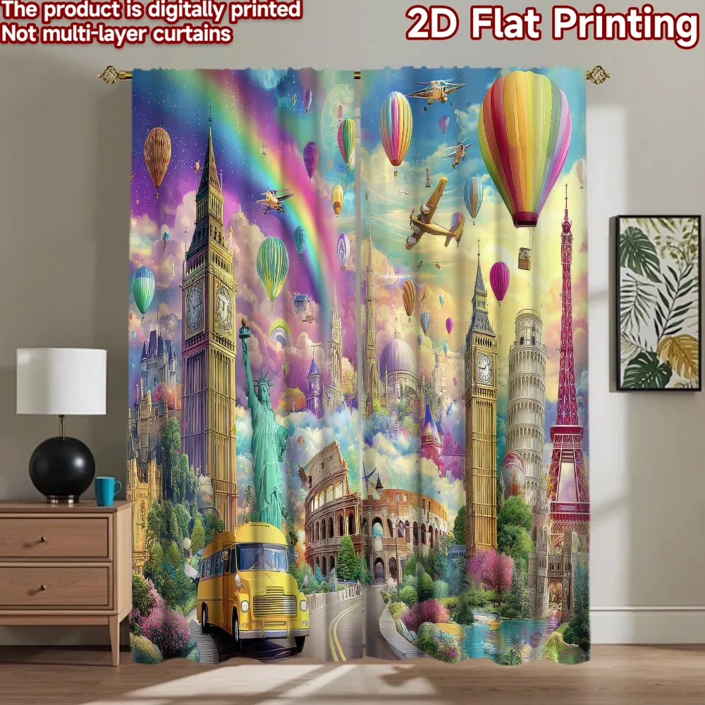 

1pc 2D flat Photography Backdrop Popular Party Backdrop Colorful World Landmarks 100% Polyester Holiday Decorations Perfect for