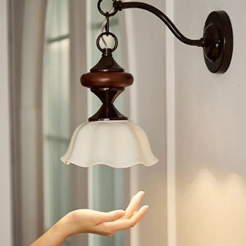 Oak Wood Ceramics Wall Lamp Retro Tricolor LED Light Interior Room Living Bedroom Lighting Lamps Home
