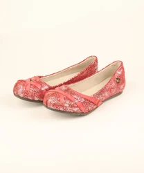 SHOELAND Casual Women's Lace Pattern Leather Flats