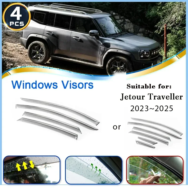 Car Window Visor For Chery Jetour Traveller T2 2023 2024 2025 Visor Deflector Rainproof Shelter Wind Rain Shade Auto Accessories