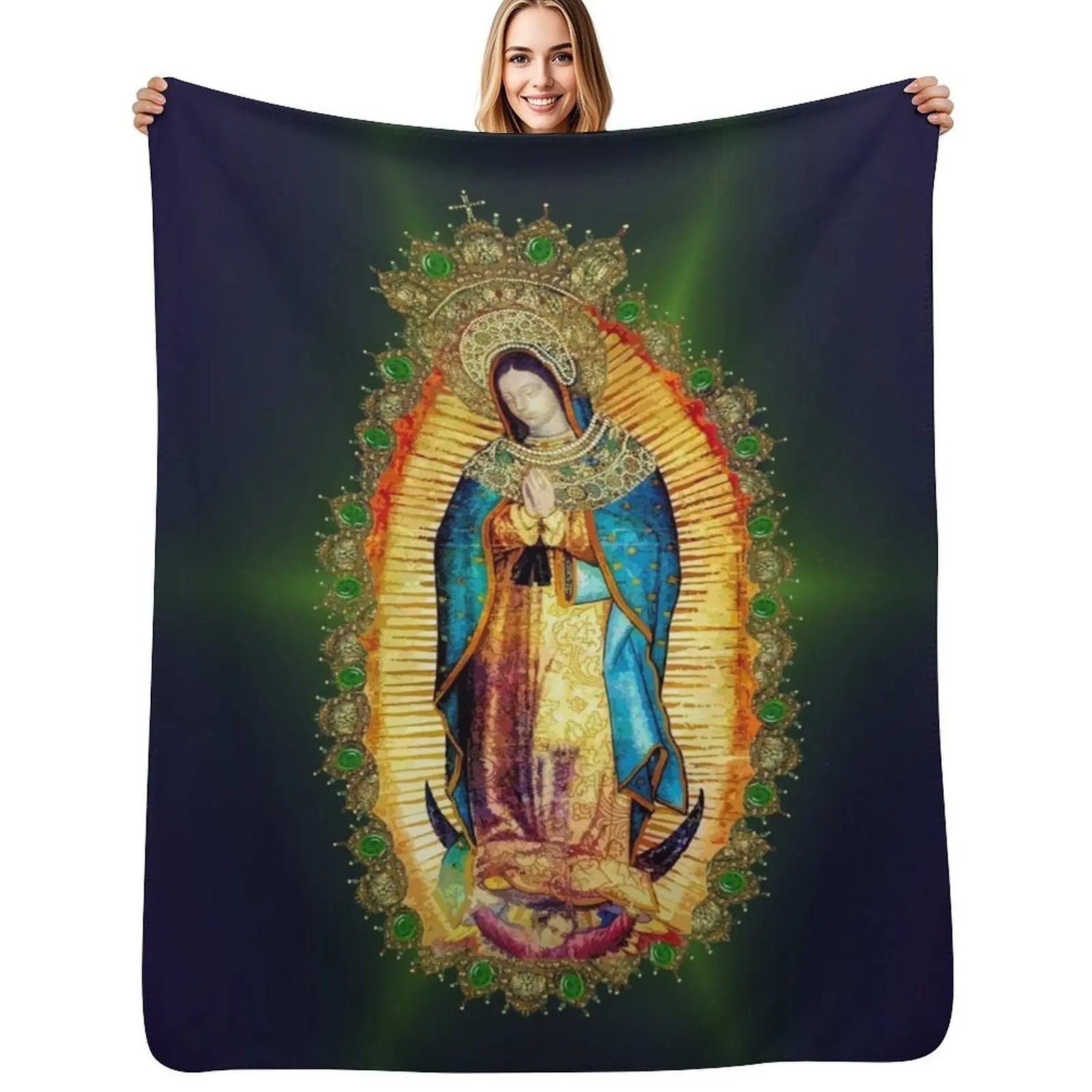 Our Lady of Guadalupe Mexican Virgin Mary Aztec Mexico Throw Blanket blankets ands Flannel Fabric For Sofa Thin Retros Blankets