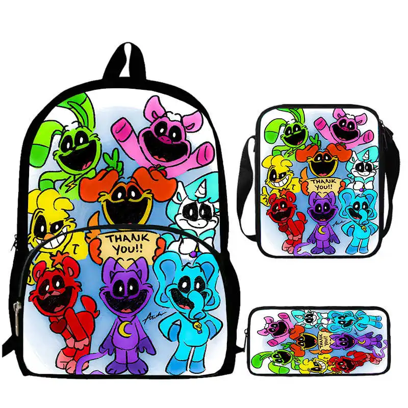 Conjunto de 3 piezas, mochila escolar con dibujo animado de Critters, bolso de hombro, estuche para lápices, para niños y niñas