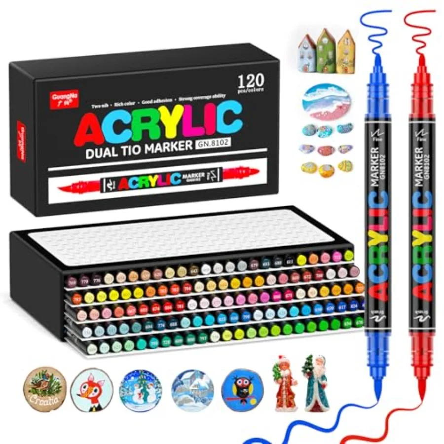 

Acrylic Paint Markers Colors, Dual Tip Markers No Bleed with Automatic Ink Control, 30% More Ink, Fine and Brush Tip Pens for C