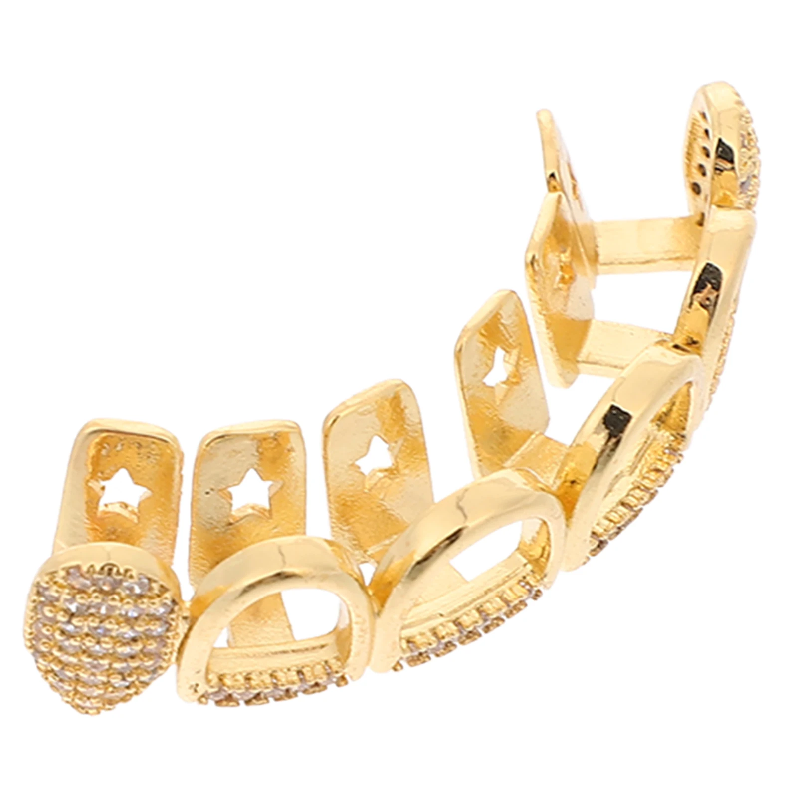 

Gold Teeth Grill Zircon Adjustable Hollow Design Costume Dentures Fake Teeth Jewelry Mouth Grill Tooth Decorations Halloween